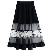Thumbnail for Black Gothic Double Layered Floral Pattern Long Skirt -