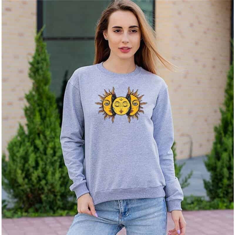 Solid Color Sun Face Regular Sweatshirt - Sweateshirt