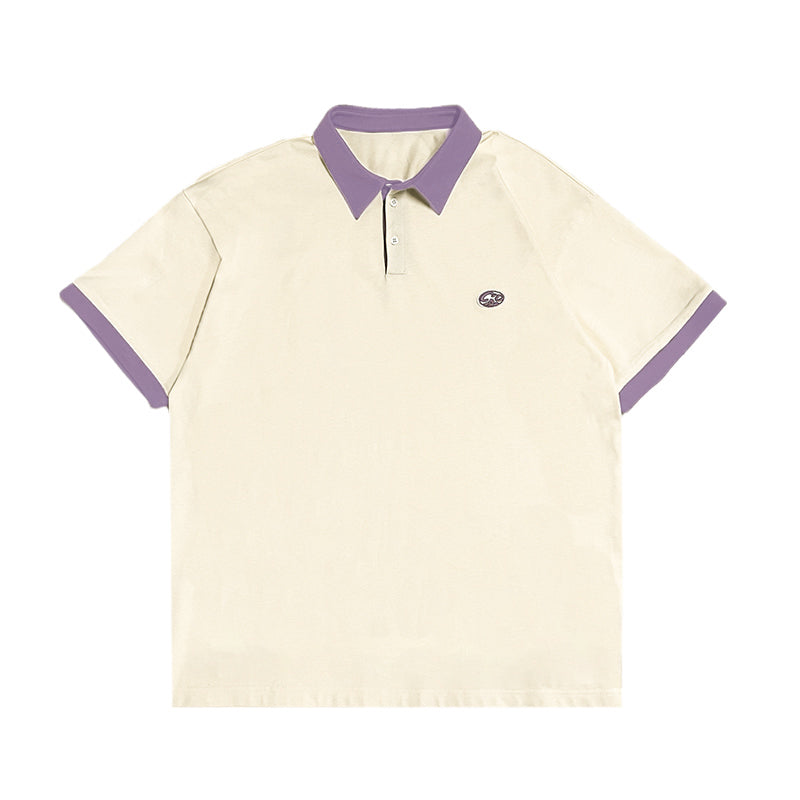 Oversize Short-Sleeved Polo Shirt - Beige / XL