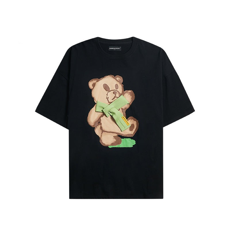 Scarf Bear Short-Sleeved T-shirt - Black / S - T-Shirt