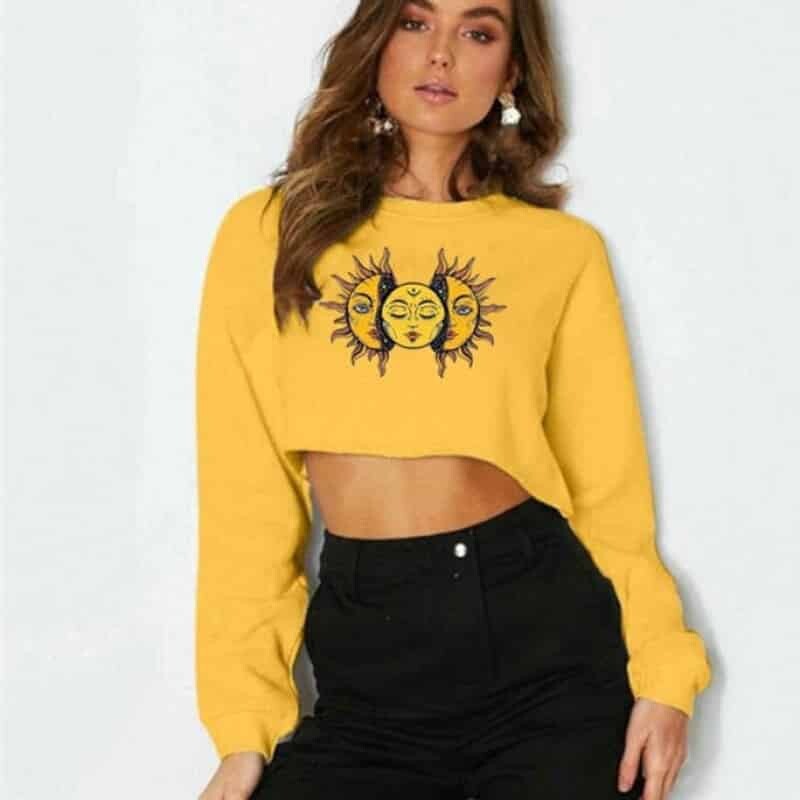 Solid Color Sun Face Crop Sweatshirt
