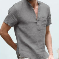 Thumbnail for Solid Color V-Collar Short-Sleeved Shirt - Gray / XXXXL