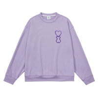 Thumbnail for Embroidery Heart Bear Sweatshirt - Purple / M