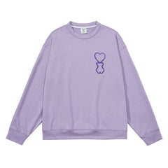 Embroidery Heart Bear Sweatshirt - Purple / M