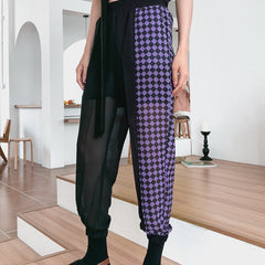 Half Black And Color Breathable Ankle-Tied Pants