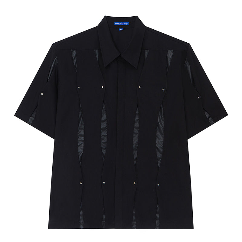 Front Overlap Texture Wide Shoulder Shirt - Black / L