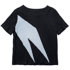 Round Neck Irregular Short Sleeve T-shirt - Black-Blue / L -