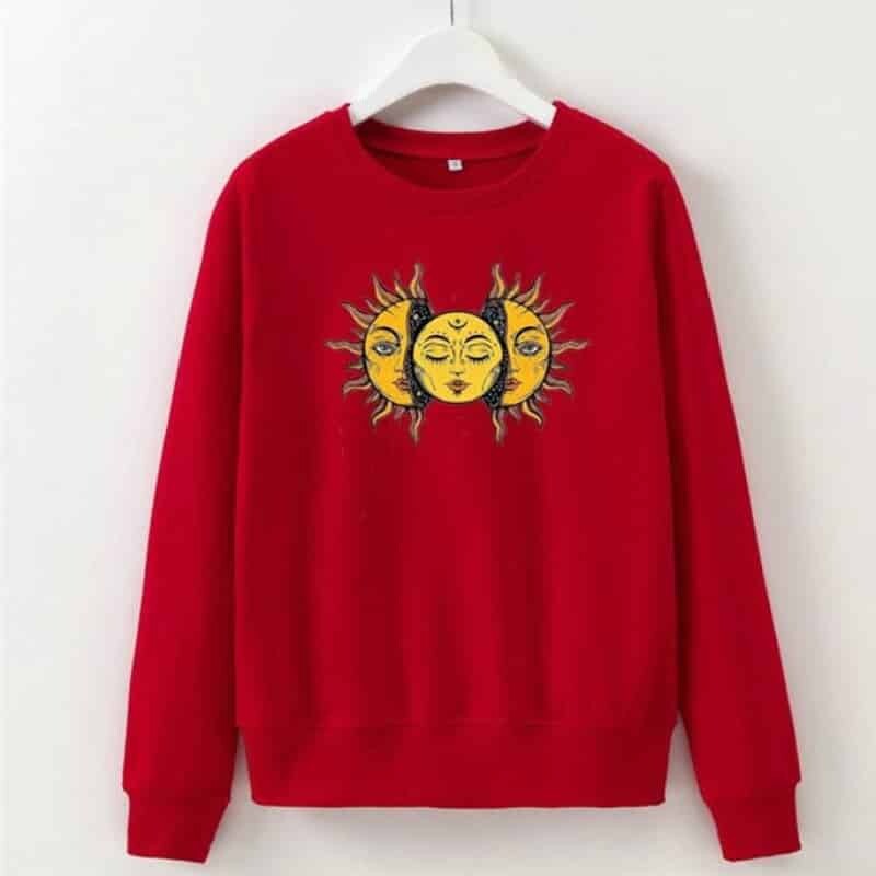 Solid Color Sun Face Regular Sweatshirt - Red / S -