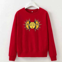 Thumbnail for Solid Color Sun Face Regular Sweatshirt - Red / S -