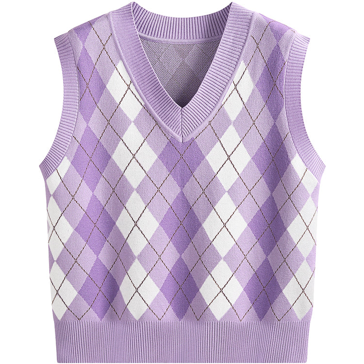 V-Neck Knitted Vest - Purple / One size