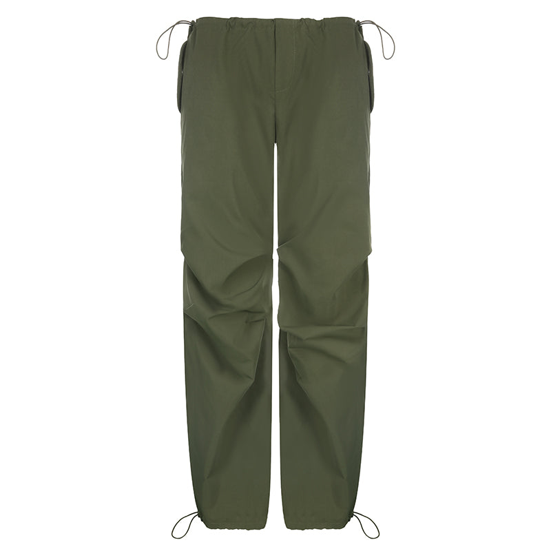 Solid Color Loose Fit Wide Leg Pants - Army Green / L