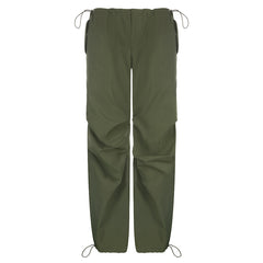 Solid Color Loose Fit Wide Leg Pants - Army Green / L