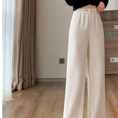 Solid Color Corduroy And Velvet Warm High Waist Pants -
