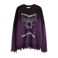 Thumbnail for Black Rose Knitted Ripped Oversized Sweater - Purple / M