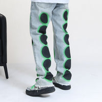 Thumbnail for Black And Neon Dots Baggy Jeans - Straige Pants