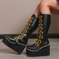 Thumbnail for Happy Faces High Long Tube PU Leather Boots - Black-Mate /