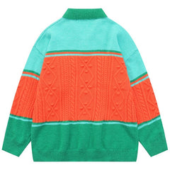 Embroidery Turn-Down Neck Knitted Sweater