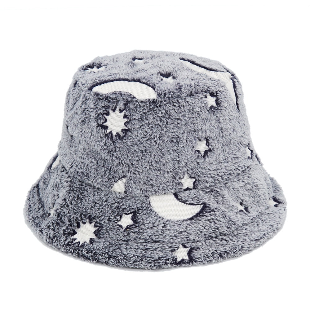Colorful Faux Fur Bucket Hat - Gray / M 56-58cm