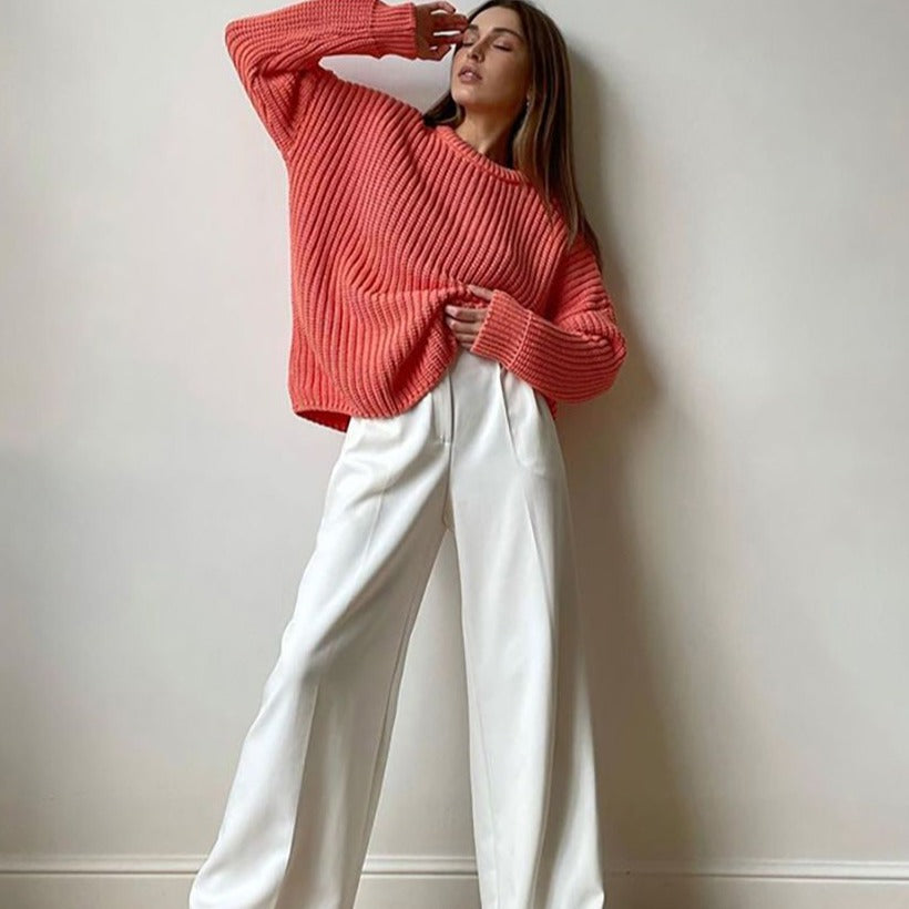 Loose Full LengthTrousers High Waist Wide Pants - White / S
