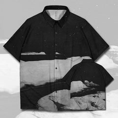 Mountain River Landscape Splash-Ink Short-Sleeved Shirt