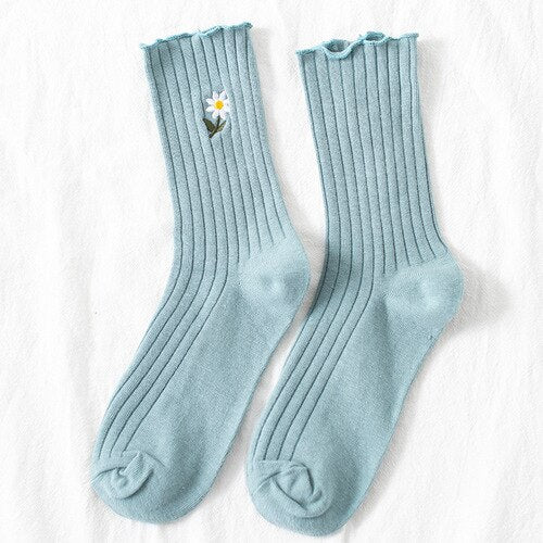 Cute Daisy Flower Socks - Skye Blue / One Size