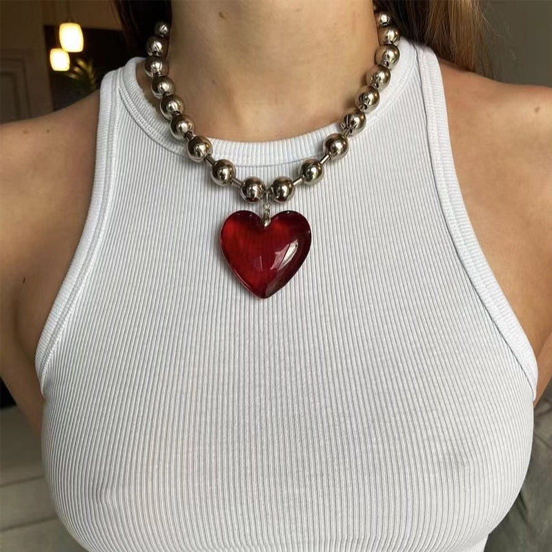 Colorful Love Heart Pendant Necklaces - Necklace