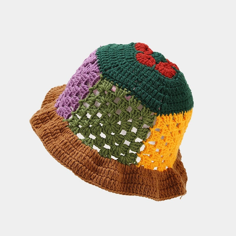 Handmade Crochet Striped Knitted Fisherman Bucket Hat -