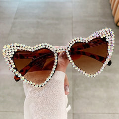 Heart Frame Pearl Diamond Design Glasses - Leopard /