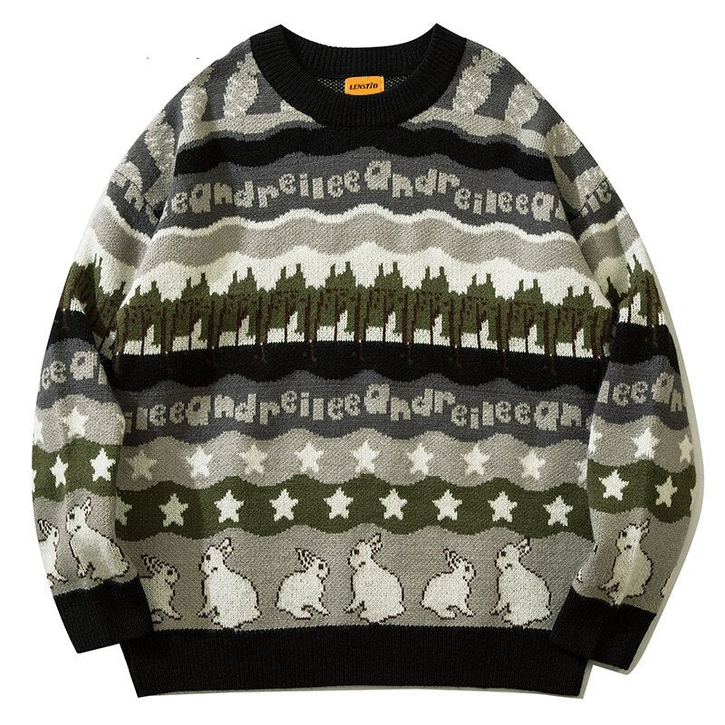 Rabbit and Stars Loose Sweaters - Gray / S - Sweater