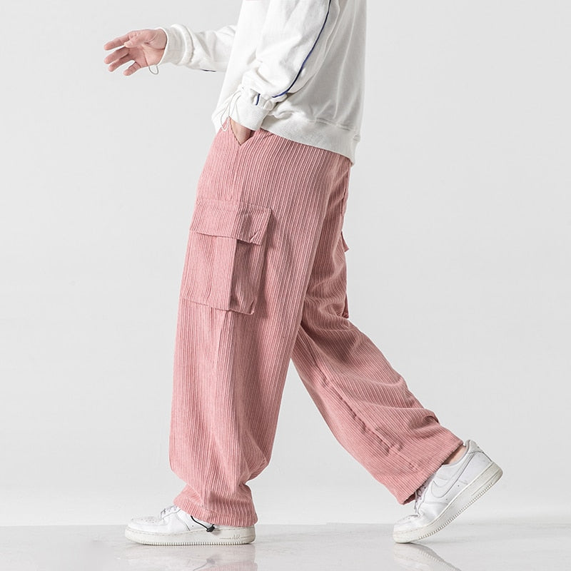 Solid Color Corduroy Oversized Sweatpants - M / dirty powder