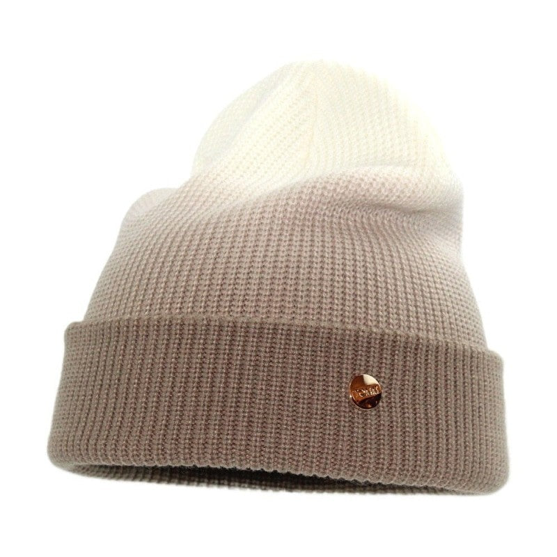 Gradient Color Winter Soft Knitted Beanie - Brown-White /
