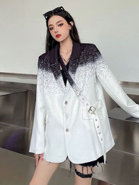 Thumbnail for Black and white gothic blazer with simple buttons - Blazer