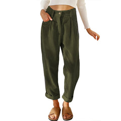 Corduroy High Waist Loose Straight Pants - Army Green / S