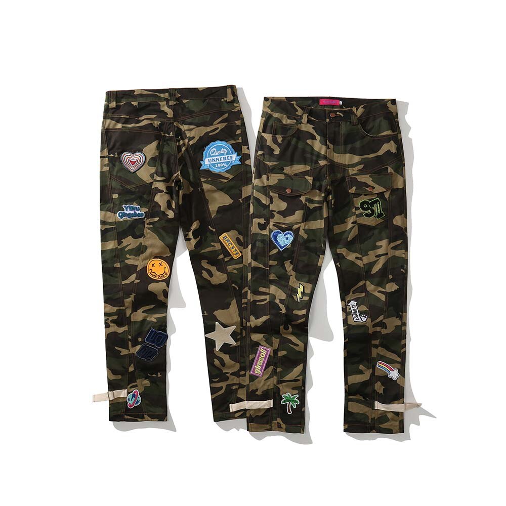 Embroidered Military Camouflage Pants With Multiple Pockets