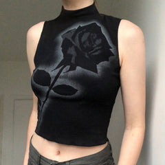 Fashion Rose Turtle Neck Top - Black / S