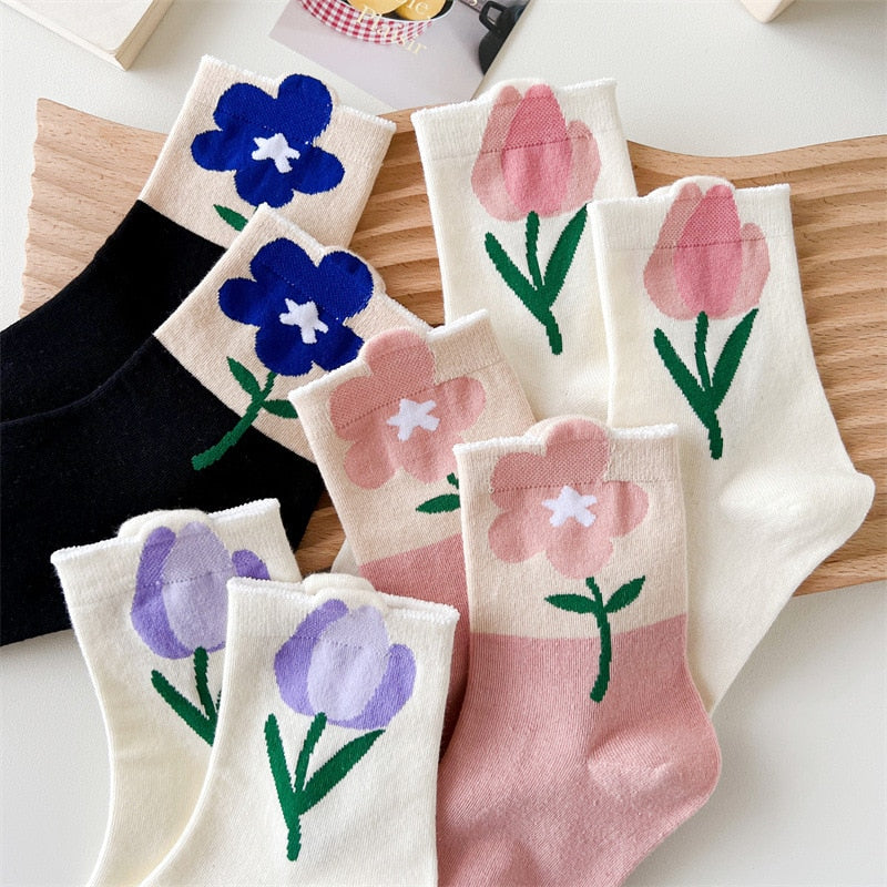 Lovely Tulips Three-Dimensional Flowers Socks