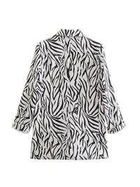 Thumbnail for Black and White pattern Rollable Three-quarter Sleeve Blazer