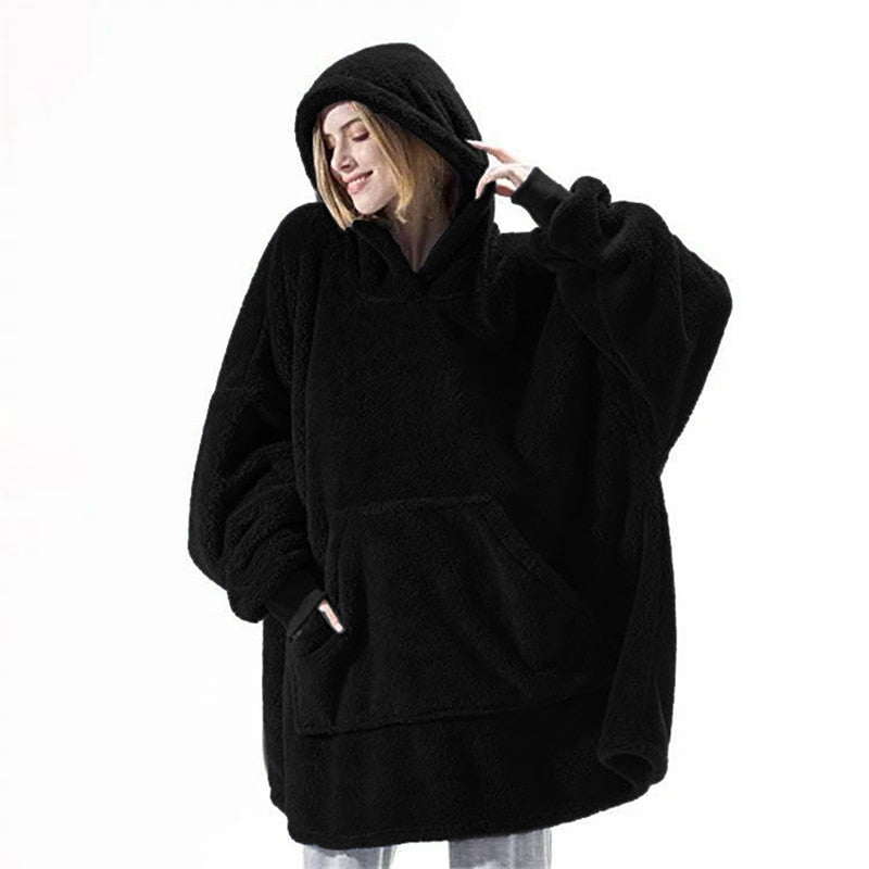 warm oversized winter hoodie - Black. / One Size - WINTER