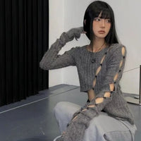 Thumbnail for Asymmetric Hollow Out Fine Knit Short Cardigan