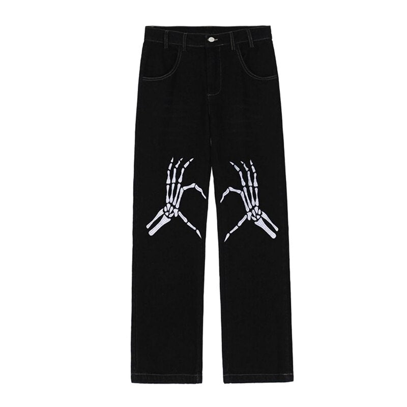 Bone Hands Embroidery Pants - Black / S