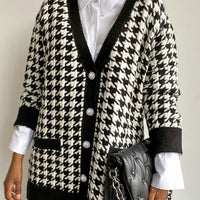 Thumbnail for Black Houndstooth Knitted Cardigan - S