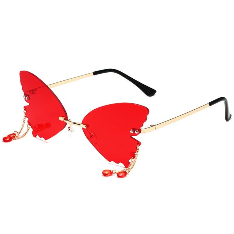Vintage Rimless Butterfly Shape Sunglasses - Red / One Size