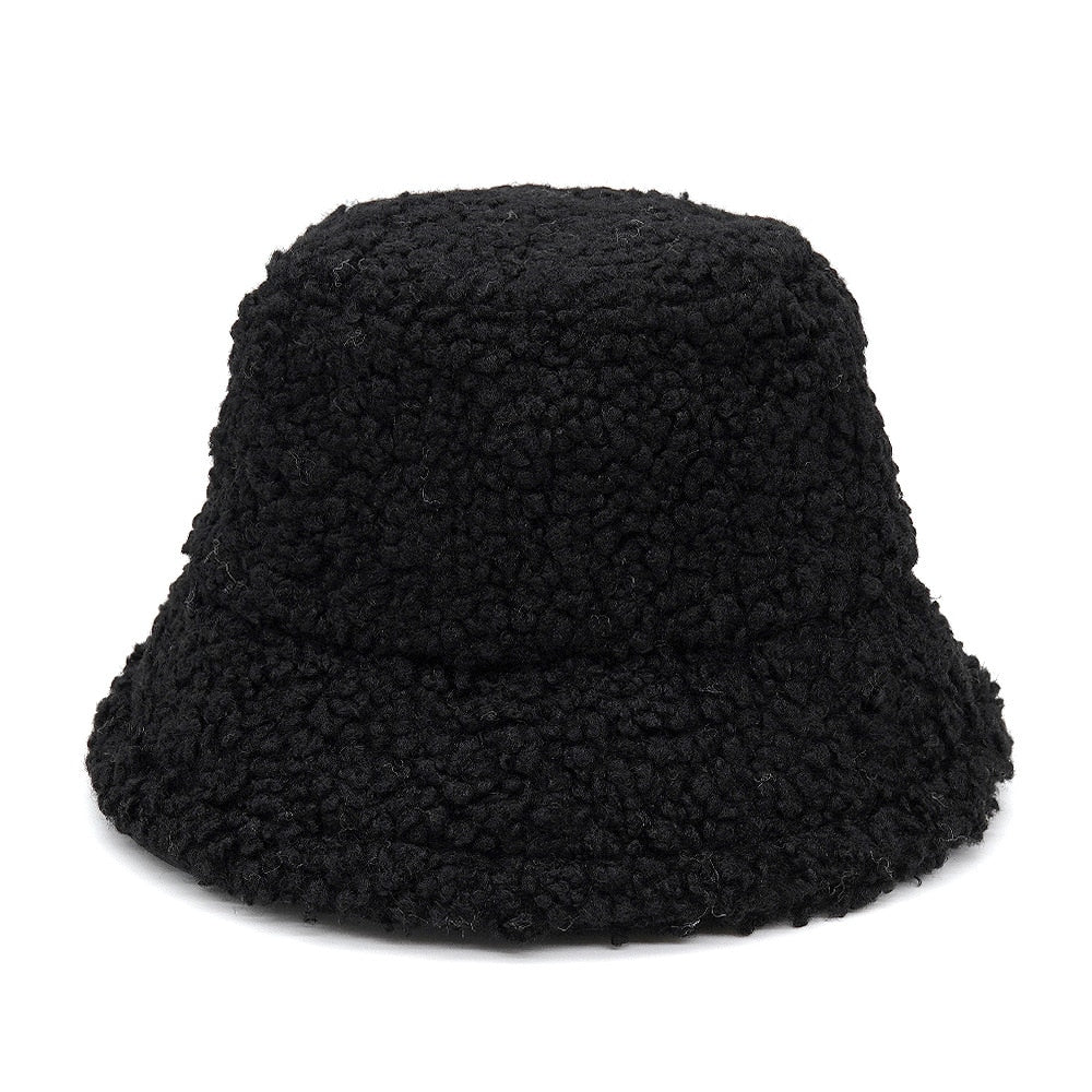 Colorful Faux Fur Bucket Hat - Black-Green / M 56-58cm