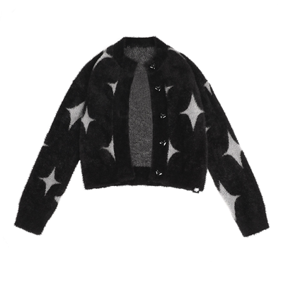Harajuku Black Star Knitted Long Sleeve Cardigan