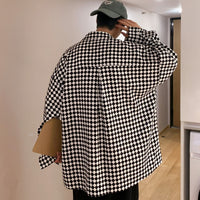 Thumbnail for Black and White Check Oversized Long Sleeve Shirt