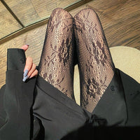 Thumbnail for Nylon Mesh Pantyhose - Balck Flower / One Size - Socks