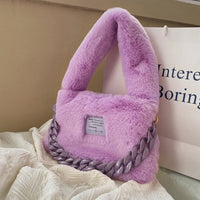 Thumbnail for Faux fur Plush Chain Shoulder Handbag - Purple - Hand Bag
