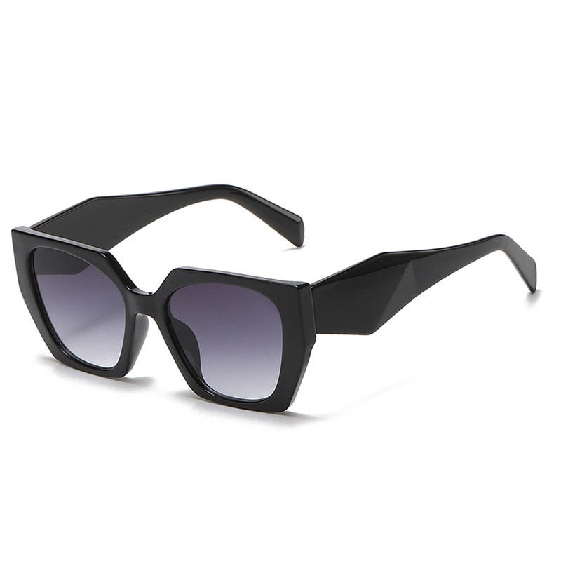 Square Polygonal Sunglasses - Black-Double-Gray / One Size