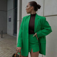 Thumbnail for Elegant Green Single-Breasted Long Sleeve Blazer