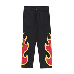 Embroidery Flame Baggy Jeans - Black / S - Denim Pant